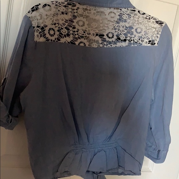 Denim Button Up w Tie & Lace - Picture 2 of 6